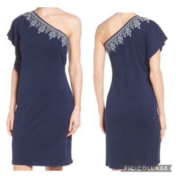 TOMMY BAHAMA / Lovelin One-Shoulder Linen Blend Dress Embroidery Detail Size L - Picture 1 of 12